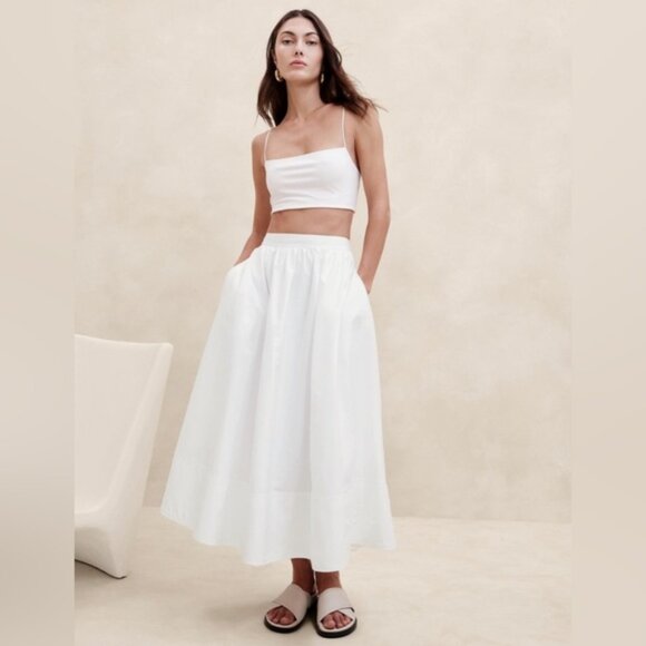 NWOT! Banana Republic White Ariella Poplin Midi Skirt - Multiple - Picture 1 of 4